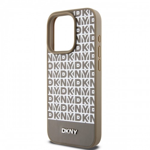 DKNY PU Leather Repeat Pattern Bottom Stripe MagSafe Case for iPhone 15 Pro Brown image 3