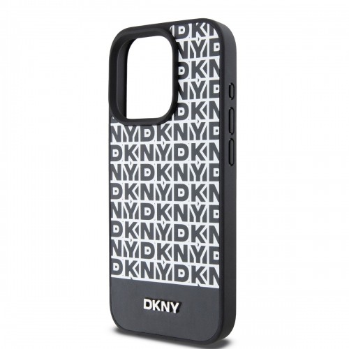 DKNY PU Leather Repeat Pattern Bottom Stripe MagSafe Case for iPhone 15 Pro Black image 3