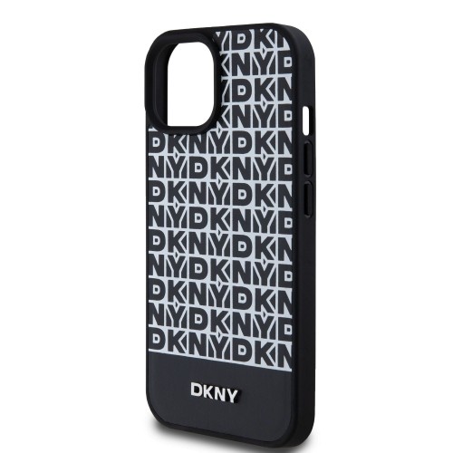 DKNY PU Leather Repeat Pattern Bottom Stripe MagSafe Case for iPhone 15 Black image 3
