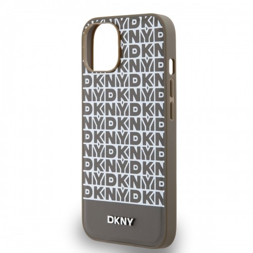 DKNY PU Leather Repeat Pattern Bottom Stripe MagSafe Case for iPhone 15 Brown image 3