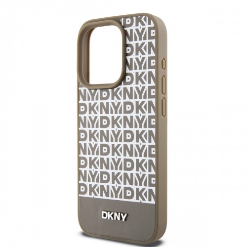 DKNY PU Leather Repeat Pattern Bottom Stripe MagSafe Case for iPhone 14 Pro Brown image 3