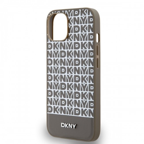 DKNY PU Leather Repeat Pattern Bottom Stripe MagSafe Case for iPhone 14 Brown image 3