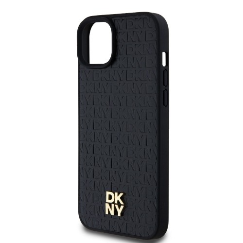 DKNY PU Leather Repeat Pattern Stack Logo MagSafe Case for iPhone 15 Plus Black image 3