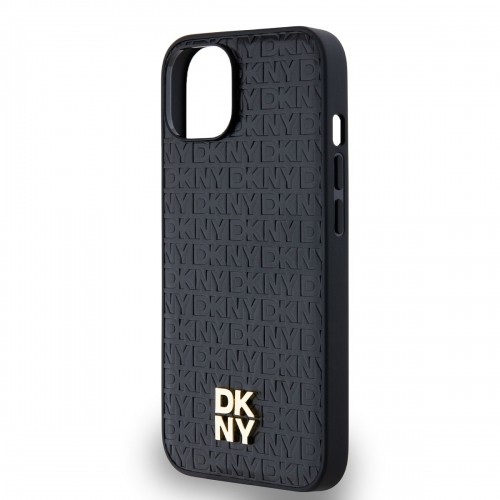 DKNY PU Leather Repeat Pattern Stack Logo MagSafe Case for iPhone 15 Black image 3