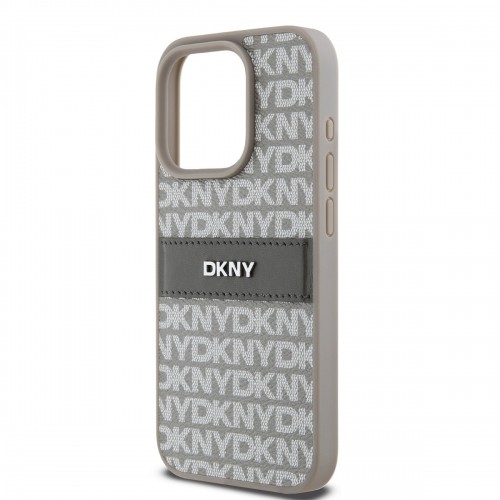 DKNY PU Leather Repeat Pattern Tonal Stripe Case for iPhone 15 Pro Max Beige image 3