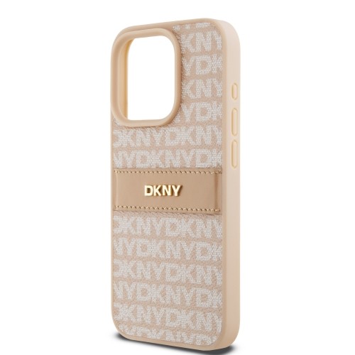 DKNY PU Leather Repeat Pattern Tonal Stripe Case for iPhone 15 Pro Pink image 3