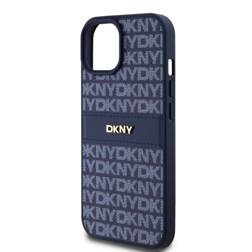 DKNY PU Leather Repeat Pattern Tonal Stripe Case for iPhone 15 Blue image 3
