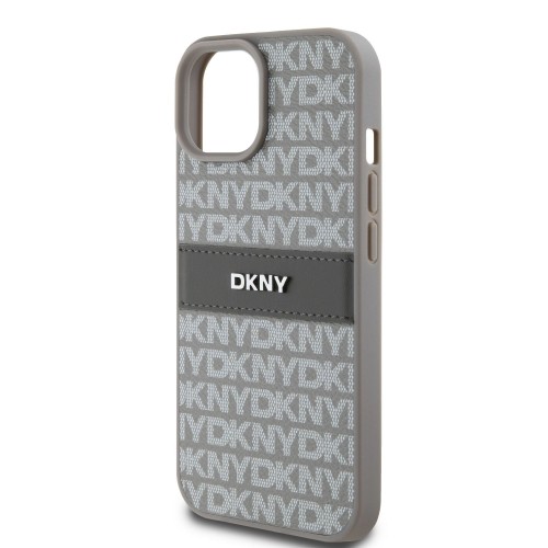 DKNY PU Leather Repeat Pattern Tonal Stripe Case for iPhone 15 Beige image 3