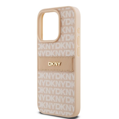 DKNY PU Leather Repeat Pattern Tonal Stripe Case for iPhone 14 Pro Max Pink image 3