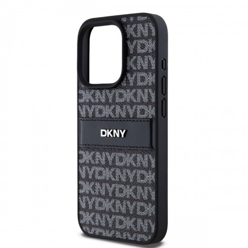 DKNY PU Leather Repeat Pattern Tonal Stripe Case for iPhone 15 Pro Max Black image 3