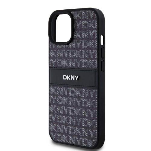 DKNY PU Leather Repeat Pattern Tonal Stripe Case for iPhone 15 Black image 3