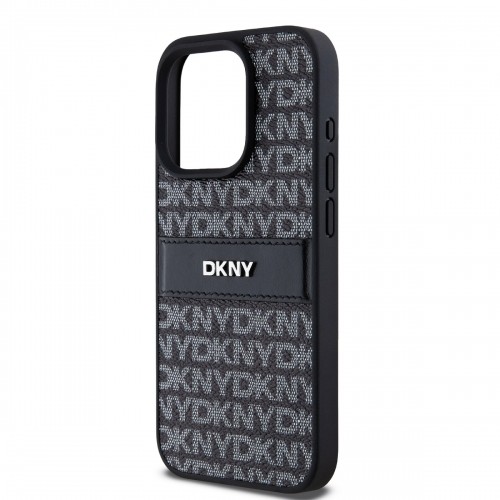 DKNY PU Leather Repeat Pattern Tonal Stripe Case for iPhone 14 Pro Black image 3