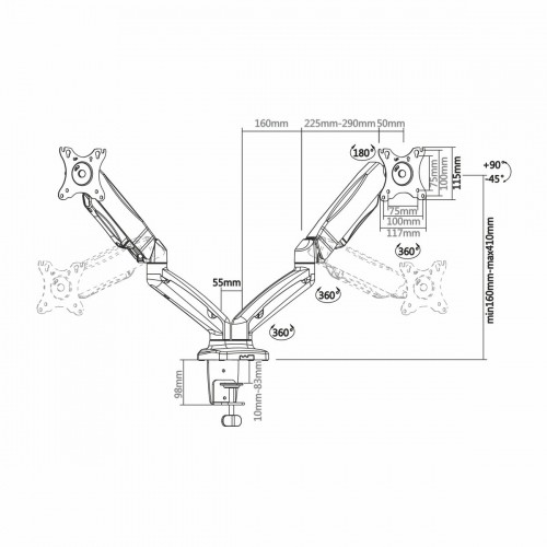 Screen Table Support Aisens DT27TSR-045 Black image 3