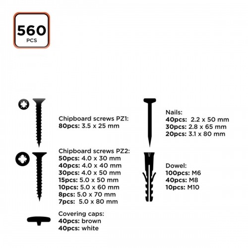 Set of screws, plugs and nails Black & Decker 560 Pieces image 3