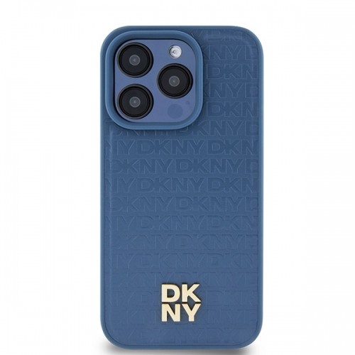 DKNY DKHMP15LPSHRPSB iPhone 15 Pro 6.1" niebieski|blue hardcase Leather Monogram Pattern Metal Logo MagSafe image 3