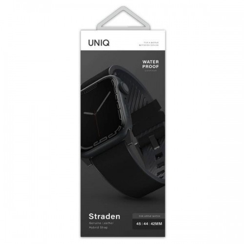 UNIQ pasek Straden Apple Watch Series 1|2|3|4|5|6|7|8|SE|SE2|Ultra 42|44|45mm. Leather Hybrid Strap czarny|black image 3