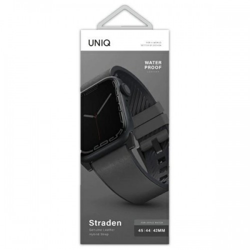 UNIQ pasek Straden Apple Watch Series 4|5|6|7|8|SE|SE2|Ultra 42|44|45mm. Leather Hybrid Strap grey|szary image 3