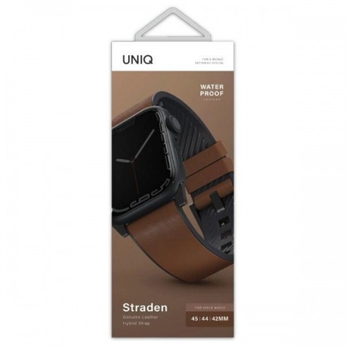 UNIQ pasek Straden Apple Watch Series 4|5|6|7|8|SE|SE2|Ultra 42|44|45mm. Leather Hybrid Strap brązowy|brown image 3