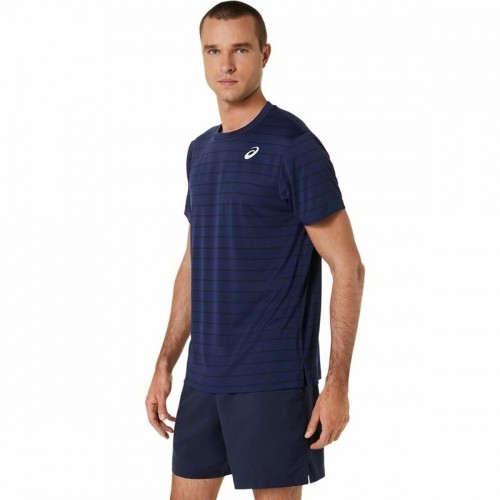 Men’s Short Sleeve T-Shirt Asics Court Navy Blue Tennis image 3