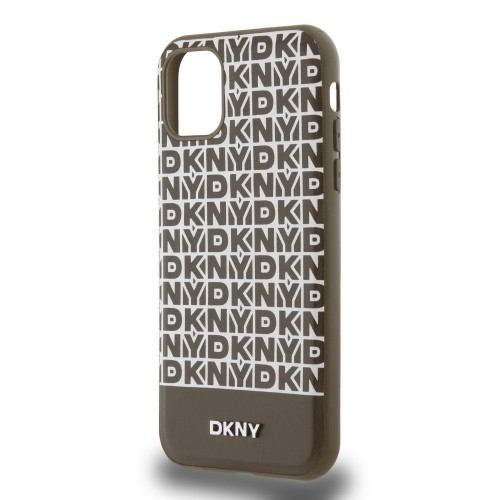 DKNY PU Leather Repeat Pattern Bottom Stripe MagSafe Case for iPhone 11 Brown image 3