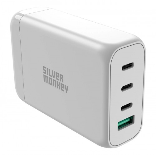 Silver Monkey SMA152 130W 3xUSB-C PD USB-A QC 3.0 GaN Charger with Detachable Power Cable - White image 3