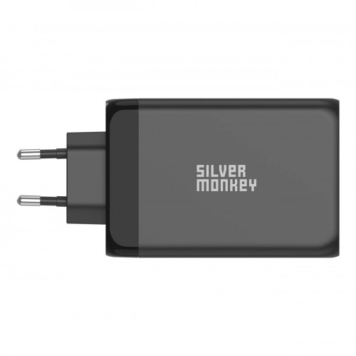 Silver Monkey GaN 130W wall charger 3x USB-C PD 1x USB-A 3.0 QC - black image 3