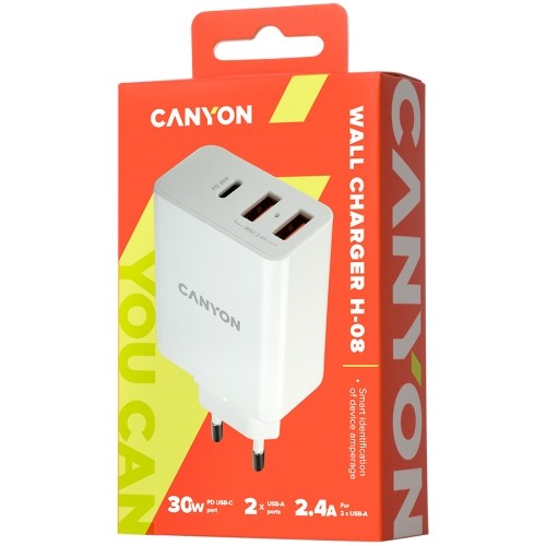 CANYON charger H-08 PD 30W USB-C 2USB-A White image 3