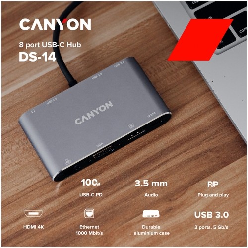 CANYON hub DS-14 8in1 4k USB-C Dark Grey image 3