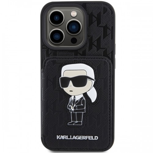Karl Lagerfeld KLHCP15XSAKKNSCK iPhone 15 Pro Max 6.7" czarny|black hardcase Saffiano Cardslots and Stand Monogram Ikonik Patch image 3