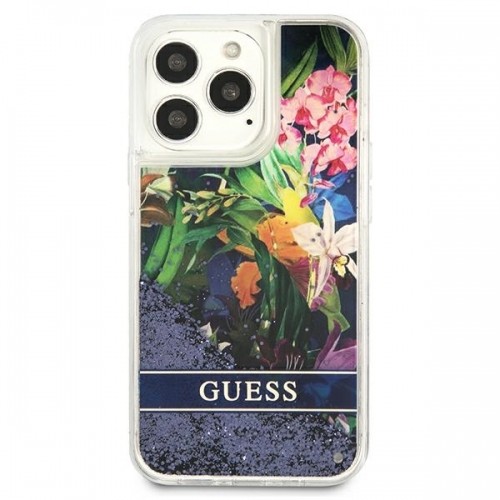 Guess GUHCP13XLFLSB iPhone 13 Pro Max 6,7" niebieski|blue hardcase Flower Liquid Glitter image 3