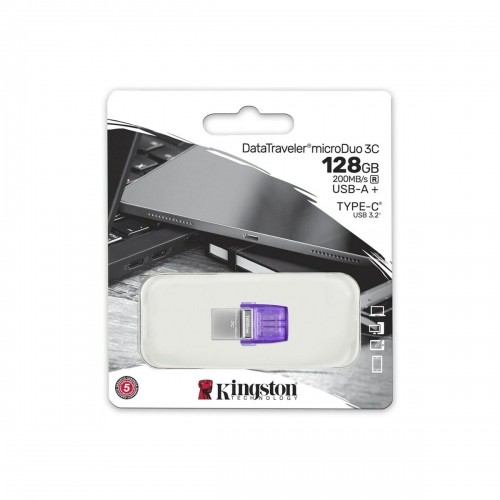 USB Zibatmiņa Kingston DataTraveler  microDuo 3C 128 GB Violets image 3