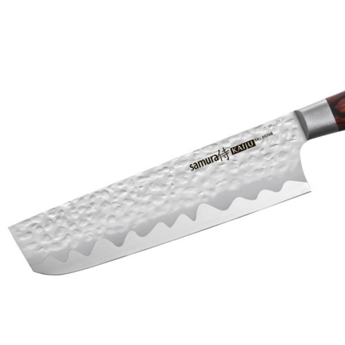 Samura Kaiju Универсальный Кухонный нож Nakiri для нарезки c опорой лезвия 167mm с AUS 8 кованной японской стали 58 HRC image 3