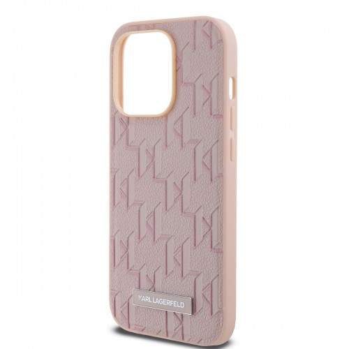 Karl Lagerfeld PU Leather Monogram Metal Logo MagSafe Case for iPhone 14 Pro Pink image 3