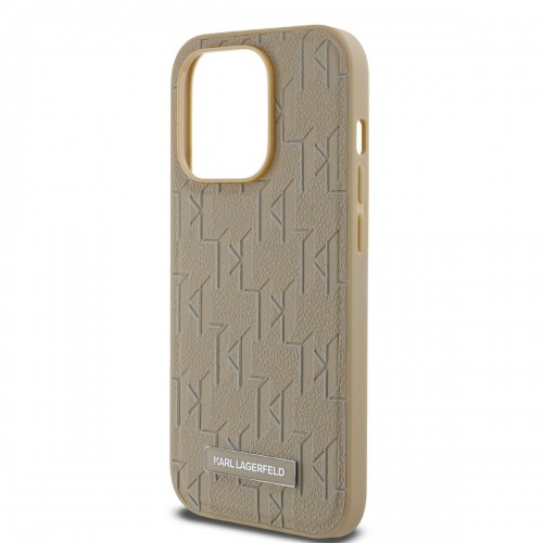 Karl Lagerfeld PU Leather Monogram Metal Logo MagSafe Case for iPhone 15 Pro Max Beige image 3