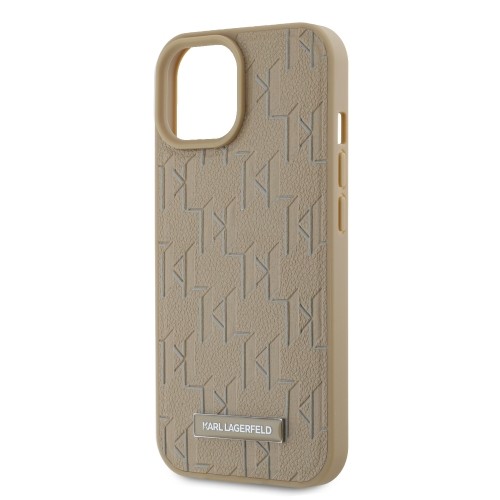 Karl Lagerfeld PU Leather Monogram Metal Logo MagSafe Case for iPhone 15 Beige image 3