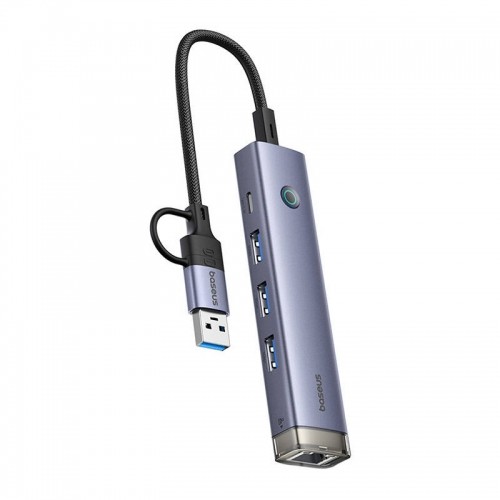 Hub 4in1 Baseus UltraJoy USB-A&USB-C to 3xUSB3.0+USB-C+RJ45 (grey) image 3