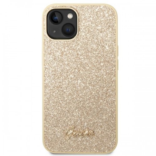 Guess PC|TPU Glitter Flakes Metal Logo Case for iPhone 14 Gold image 3