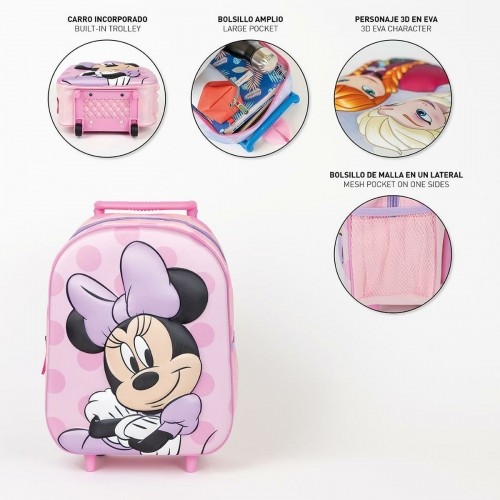 School Rucksack with Wheels Minnie Mouse Pink 25 x 37 x 10 cm image 3
