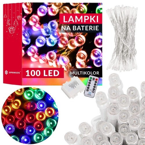 100 LED ar baterijām darbināmas daudzkrāsainas eglīšu lampiņas ar tālvadības pulti Springos CL4036 image 3