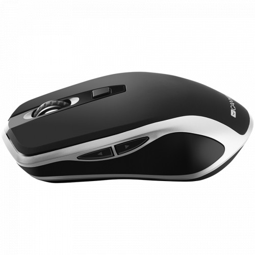 Canyon 2.4GHz Wireless Rechargeable Mouse with Pixart sensor, 6keys, Silent switch for right/left keys,DPI: 800/1200/1600, Max. usage 50 hours for one time full charged, 300mAh Li-poly battery, Black -Silver, cable length 0.6m, 121*70*39mm, 0.103kg image 4