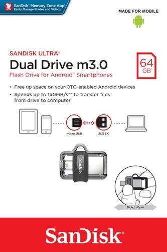 SanDisk Ultra Dual m3.0 USB flash drive 64 GB USB Type-A / Micro-USB 3.2 Gen 1 (3.1 Gen 1) Black, Silver, Transparent image 4