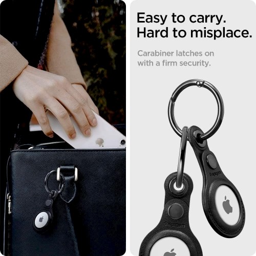 Spigen Valentius кожаный брелок для Apple AirTag с кольцом для ключей черный image 4