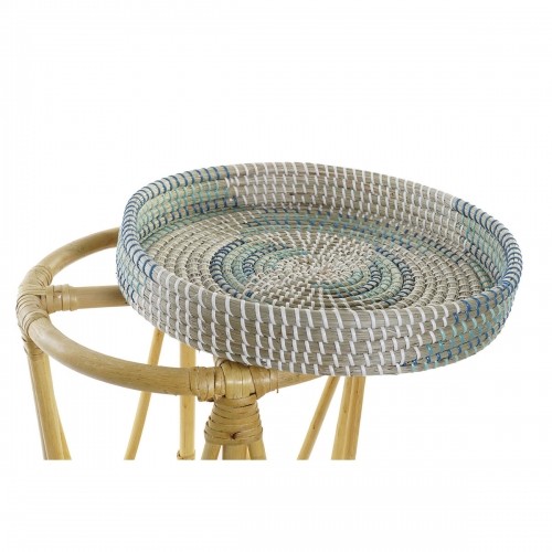 Footrest DKD Home Decor Natural Turquoise White Rattan Tropical Seagrass (41 x 41 x 42 cm) image 4