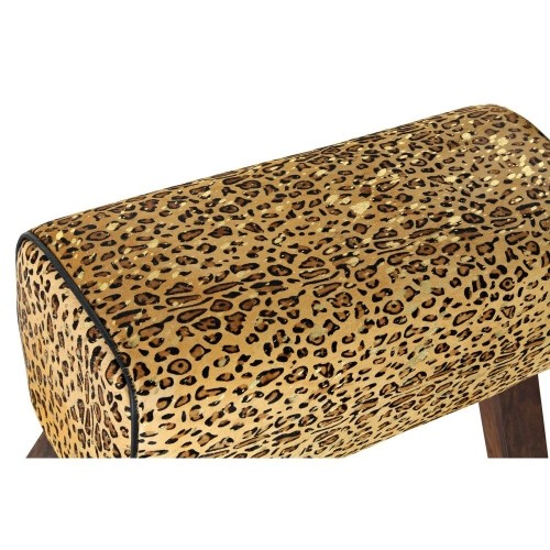 Footrest DKD Home Decor Black Wood Brown Leather Leopard (67 x 30 x 51 cm) image 4