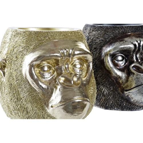 Decorative Figure DKD Home Decor 20 x 24,5 x 18,5 cm Silver Golden Colonial Gorilla (2 Units) image 4