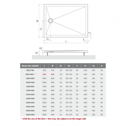 Roth MARMO NEO SQUARE-R /800x900 MAN SQ 080090 2E Taisnstūra dušas paliktnis no lieta marmora image 4