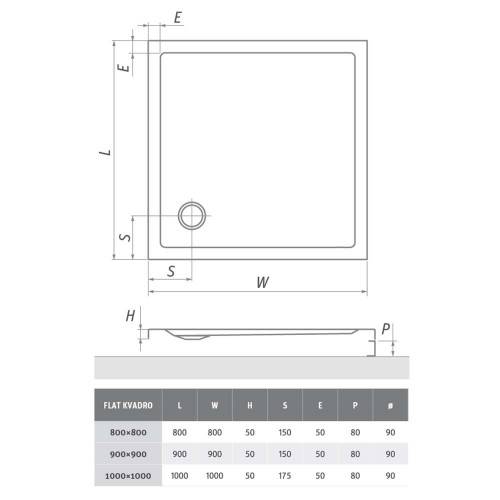 Roth FLAT KVADRO/800x800 8000118 Квадратный акриловый душевой поддон image 4