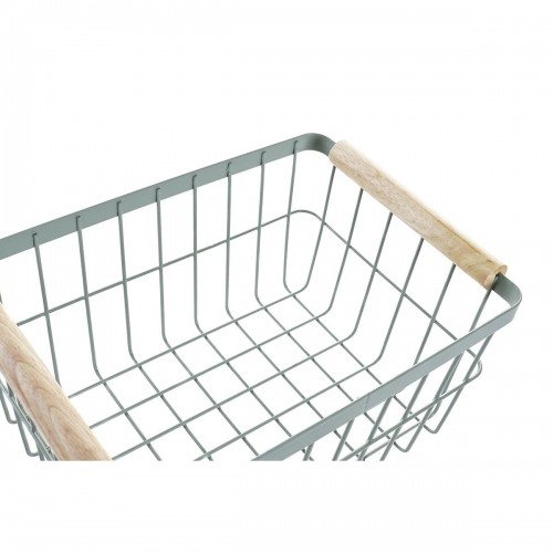 Wire Basket DKD Home Decor Green Beige Metal Pinewood Vintage 30,5 x 20 x 14,5 cm (2 Units) image 4