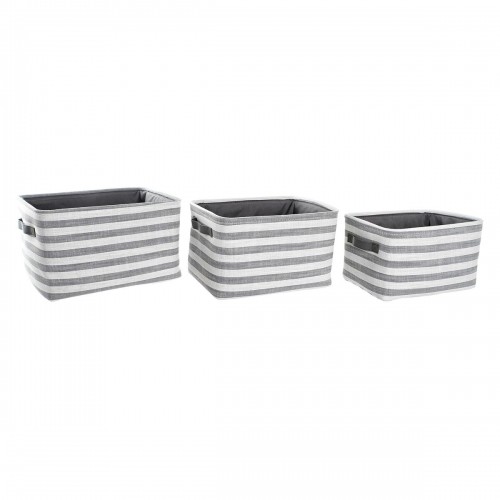 Basket set DKD Home Decor Grey Stripes Cotton (42 x 32 x 25 cm) (3 Pieces) image 4
