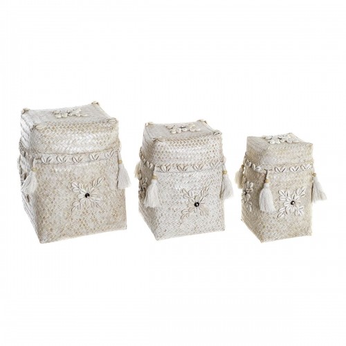 Basket set DKD Home Decor White Bamboo Shells (24 x 24 x 30 cm) (3 Pieces) image 4